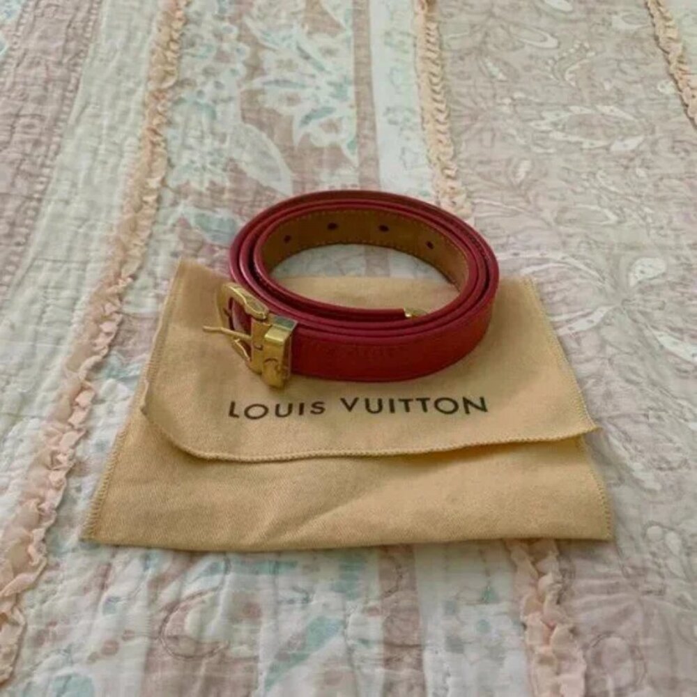 READ DESCR Louis Vuitton Red Monogram Belt w/ Dust Bag Size 36 USED WORN OUT!